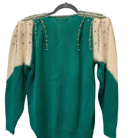 80s Vanna White Original Size Medium  Sweater Beaded Wool Blend Shoulder Pads - Picture 5 of 7